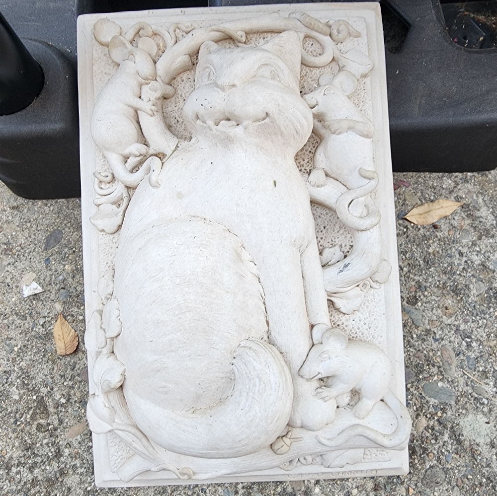 Whimsical Cream Cat and Mice Wall Sculpture